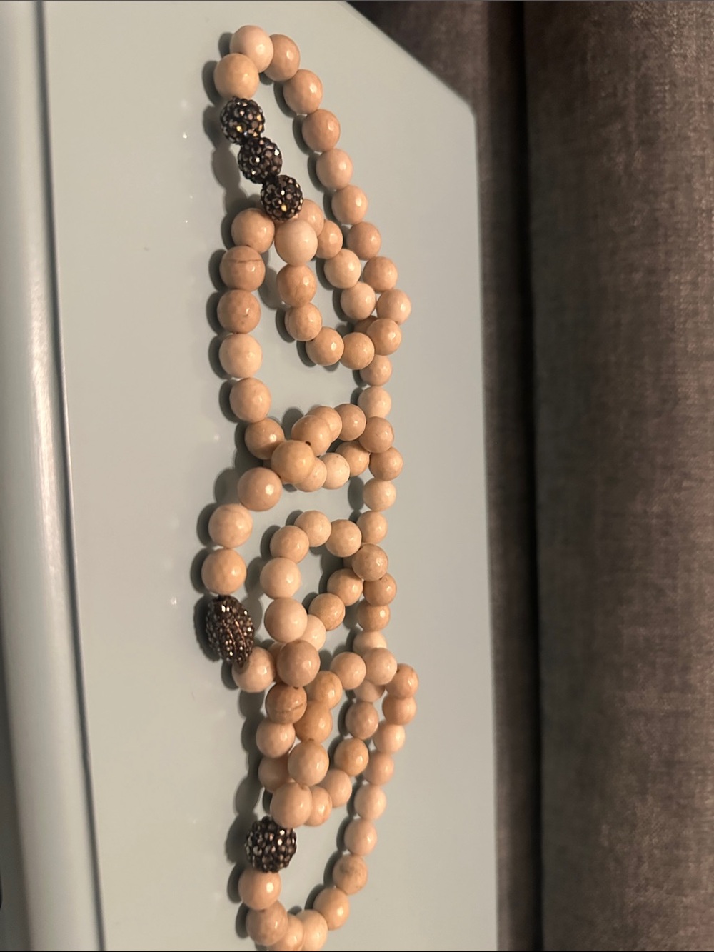 Neutral Beige Beaded Necklace with Dark Accent Beads